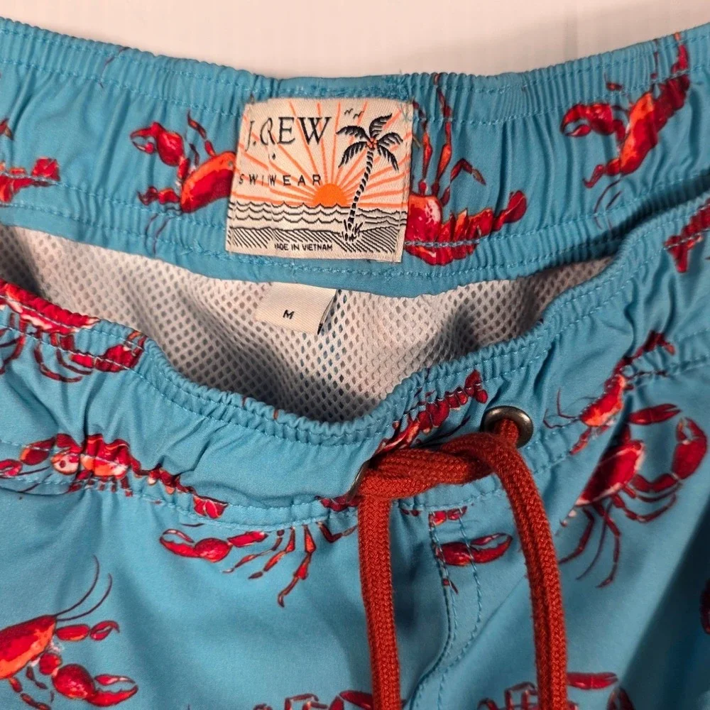 J.Crew Mens Lobster Print Swim Trunks Teal Blue Red Nautical Board Shorts Medium